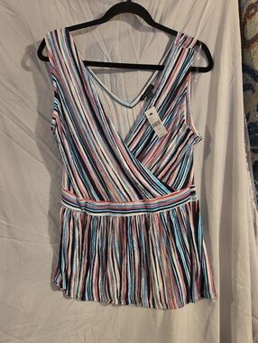 Lane Bryant Multi-Color Striped Surplice Peplum V-neck Wrap Tank Top